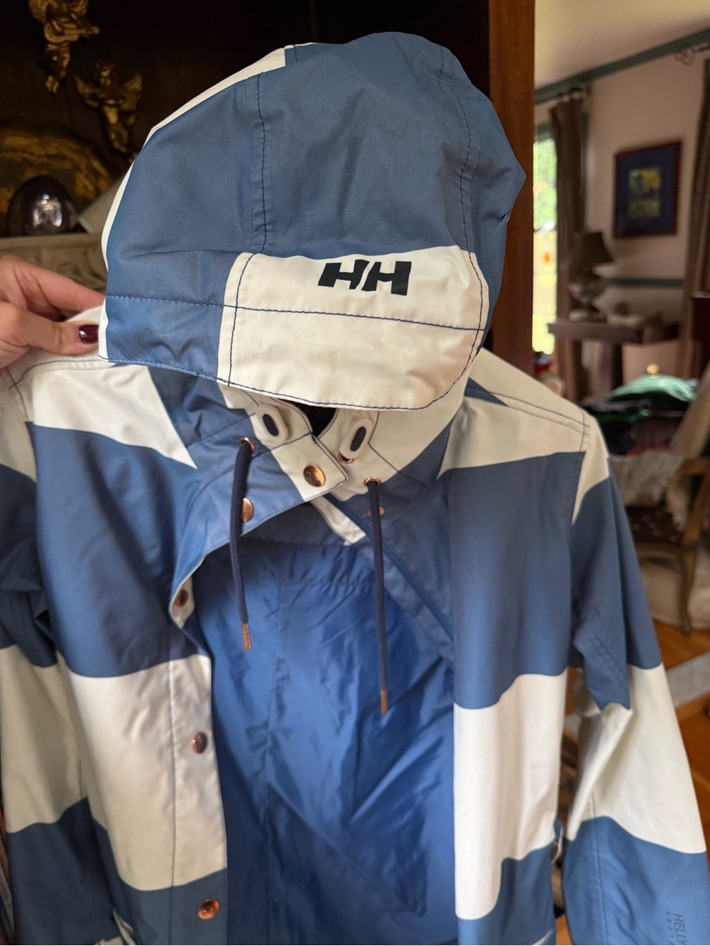 Helly Hansen Blue and White Striped Trench Coat - Picture 4 of 5